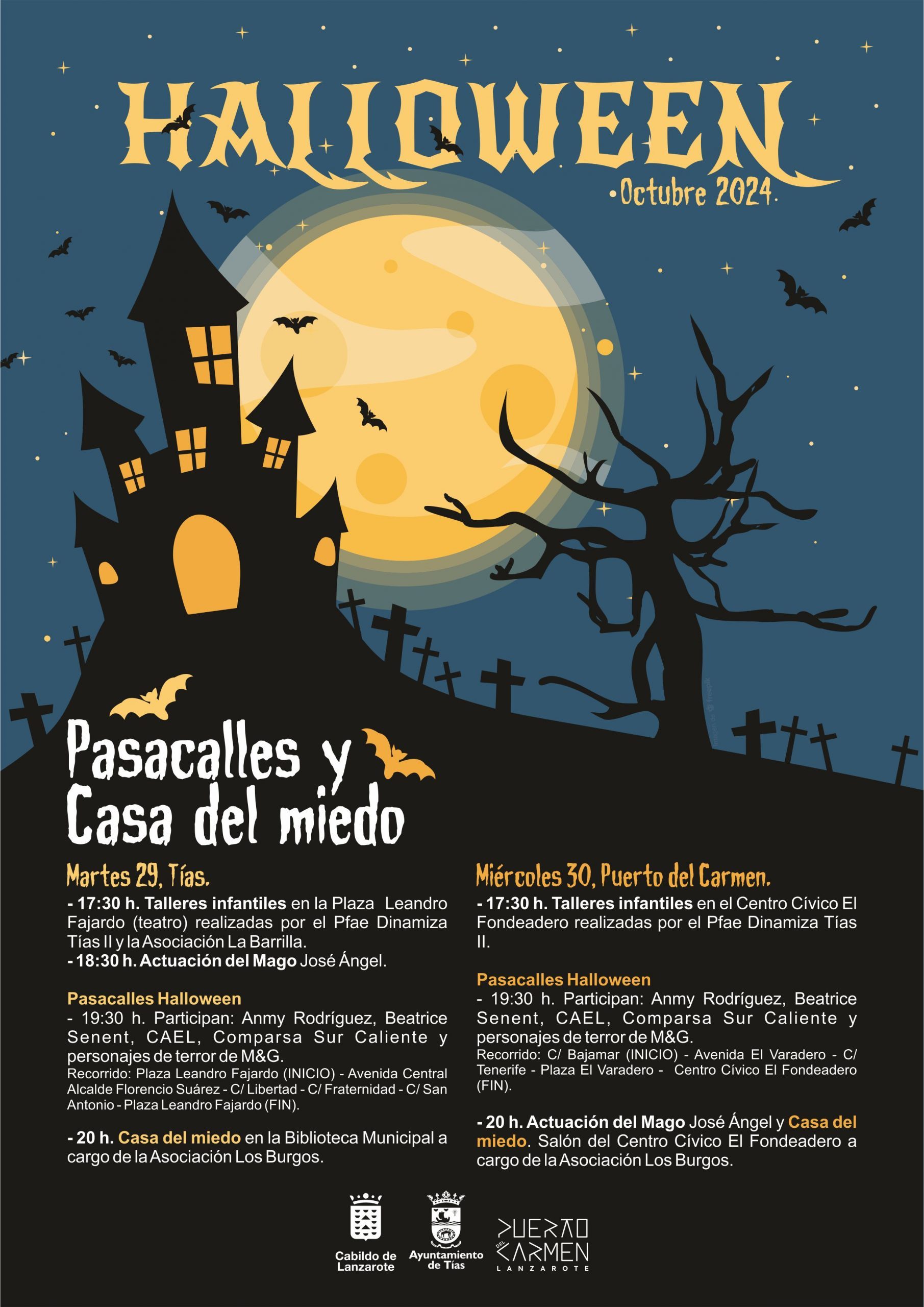 Asadero de castañas y casas del terror en las noches de Finaos y Halloween en Tías y Puerto del Carmen