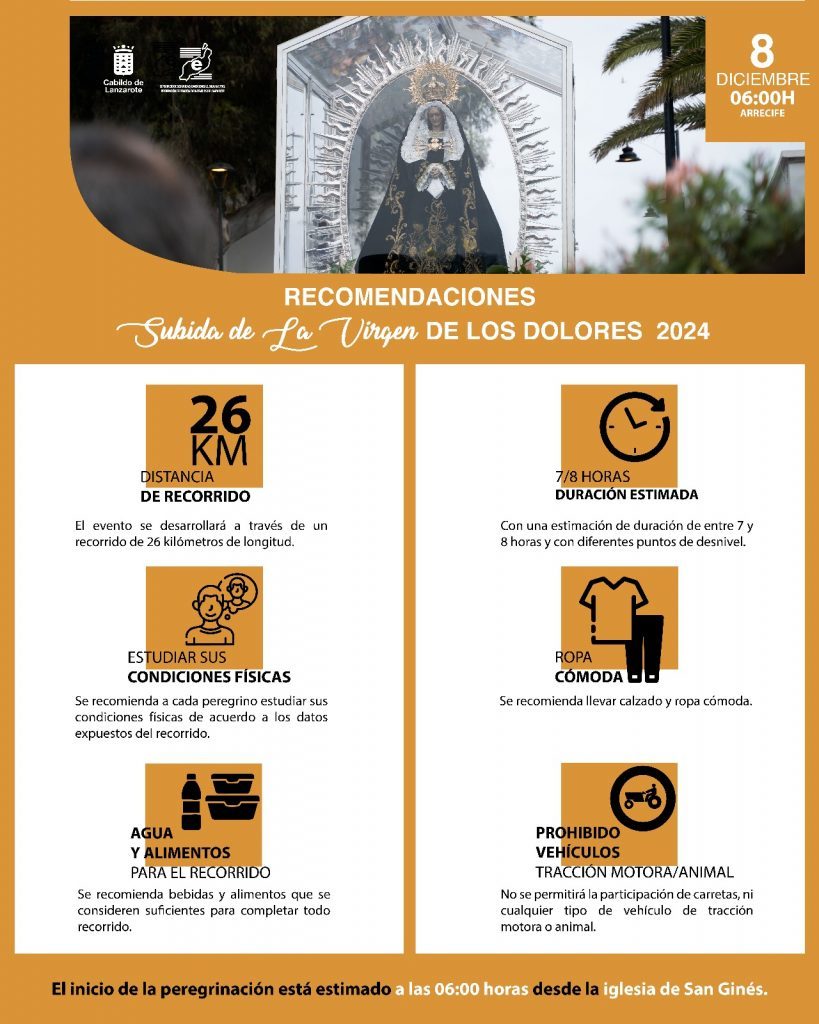 Lanzarote se prepara para la subida de la Virgen de Los Dolores a Mancha Blanca durante este domingo