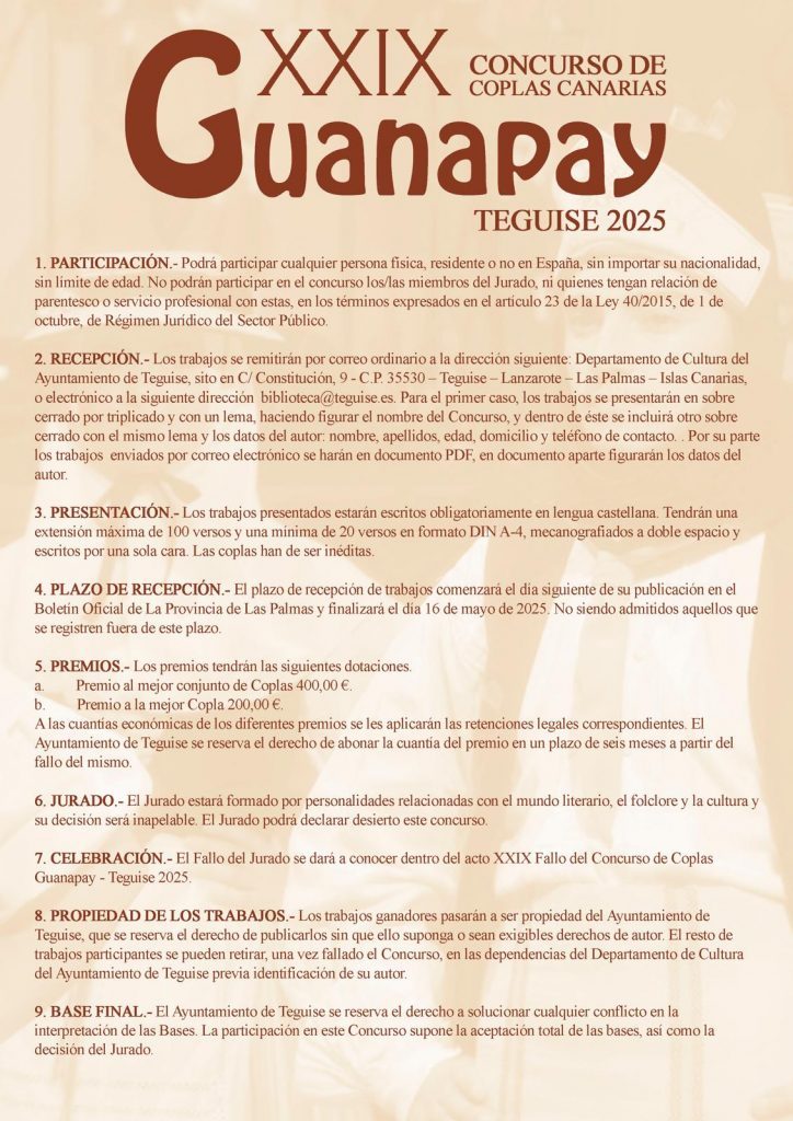 El XXIX Concurso de Coplas Guanapay llega a Teguise para fomentar la creatividad