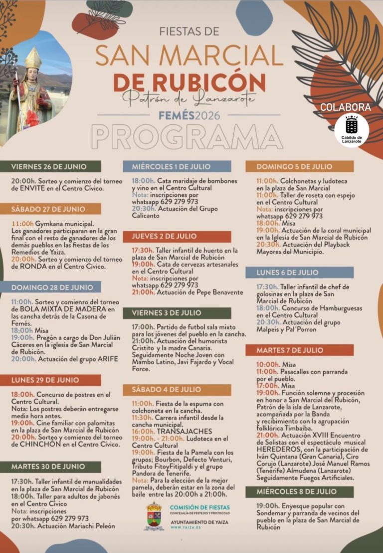 Cartel con programa Fiestas San Marcial de Rubicón 2026