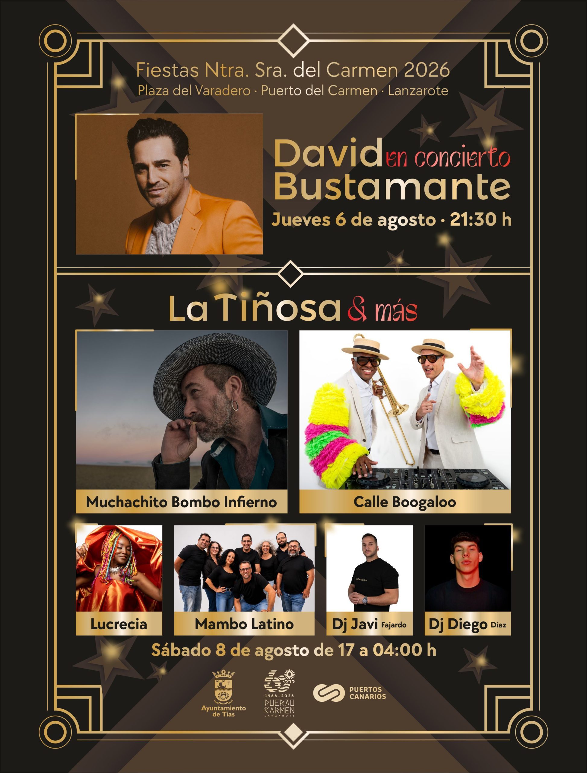 Bustamante, Muchachito Bombo Infierno y el festival La Tiñosa & Más llenarán de música Puerto del Carmen este fin de semana