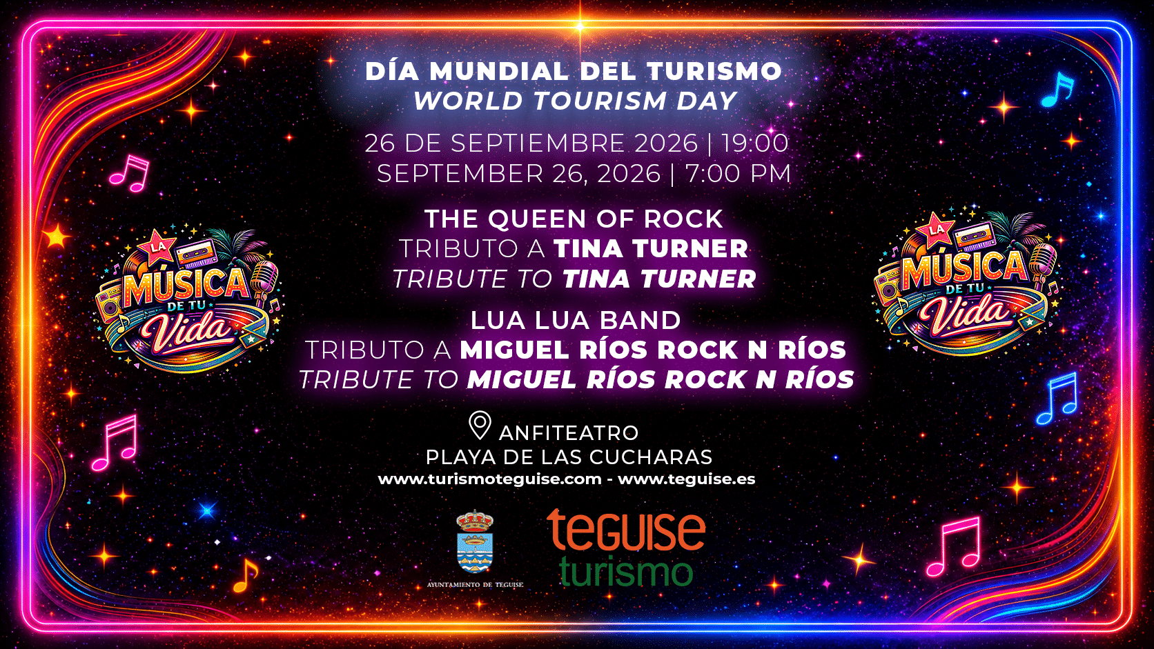 Costa Teguise celebra el Día Mundial del Turismo con tributos a Tina Turner y Miguel Ríos
