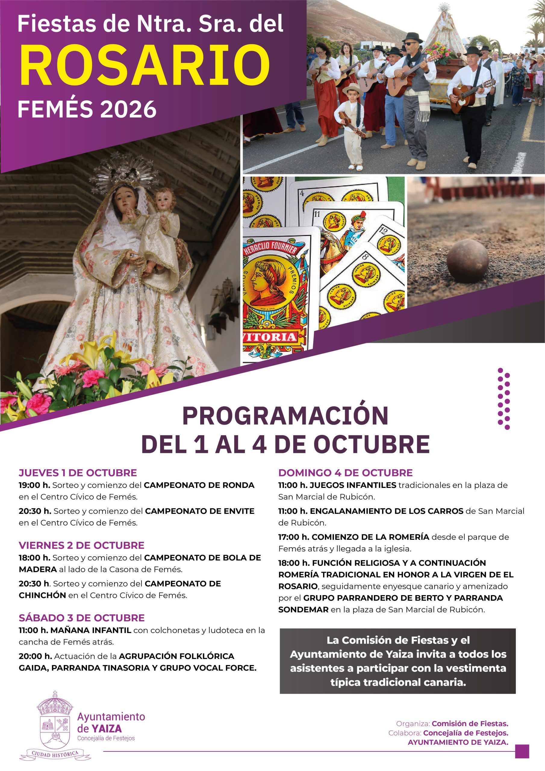 Femés celebra sus fiestas en honor a Nuestra Señora del Rosario del 1 al 4 de octubre
